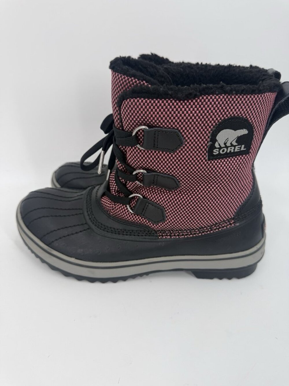Women’s Sorel Lined Waterproof Snow Boots Pink And Black Size 8 .5